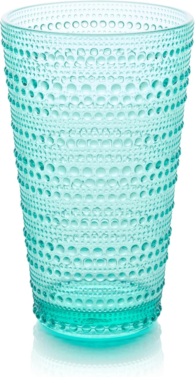 Santa Fe Teal Set of 6 Premium Acrylic Ice Tea Glass 22 oz – Unbreakable Drinkware with Textured Bubble Design, Shatterproof Tumblers for Indoor & Outdoor Use