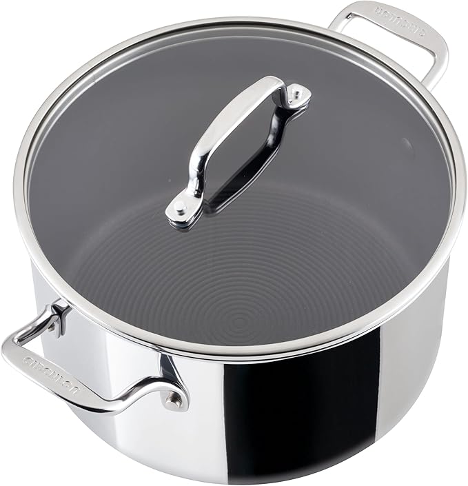 Circulon C1 Series Clad Stainless Steel with ScratchDefense Technology Cookware Nonstick Induction Stockpot with Lid, Metal Utensil Safe, 8 Quart - Polished Stainless Steel