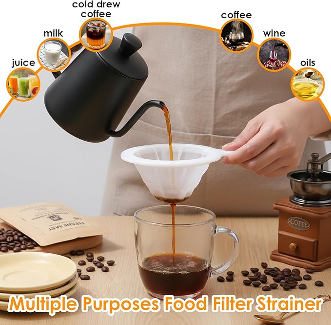Grevosea 2 Pcs Fine Mesh Strainer Small Plastic Juice Strainer After Juicing Fine Mesh Sieve with Handle Cheese Cloths for Straining Tea Coffee Juice Yogurt and Soup Kitchen Accessories