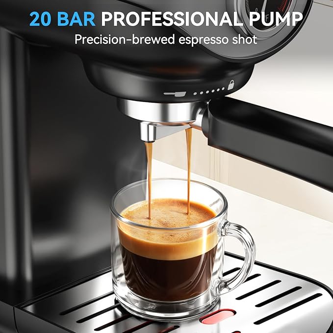 XIXUBX Espresso Machine 20 Bar, Compact Coffee Maker with Milk Frother Steam Wand Professional Espresso Coffee Machine with Removable Water Tank, Latte Cappuccino Machine for Home Office Use, Black