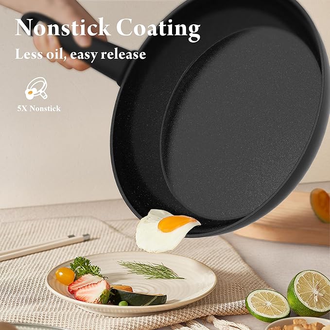 Bazova 18 Pcs Pots and Pans Set Non Stick with 12-Quart Stock Pot, Nonstick Kitchen Cookware Sets with Utensils, Large Capacity Ceramic Cookware Set, PTFE/PFAS/PFOA Free, Black