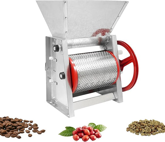 Coffee Bean Peeling Machine, Manual Beans Shelling Machine with Handle, 304 Stainless Fresh Coffee Bean Sheller Household Sheller with Double Discharge Ports for Shops, Farms, Homes Use