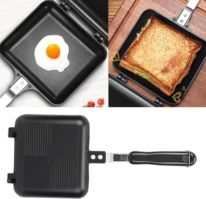 Aluminum Alloy Household Sandwich Maker Bakeware Double-Sided Non-Stick Frying Flip Square Pan Panini Maker for Breakfast Outdoor Use