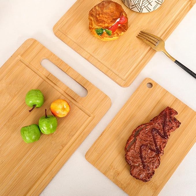 2PCS Bamboo Cutting Board for Kitchen, Wood Cutting Boards, Food-Grade Wooden Chopping Board for Meat Cheese Vegetable (Small Medium)