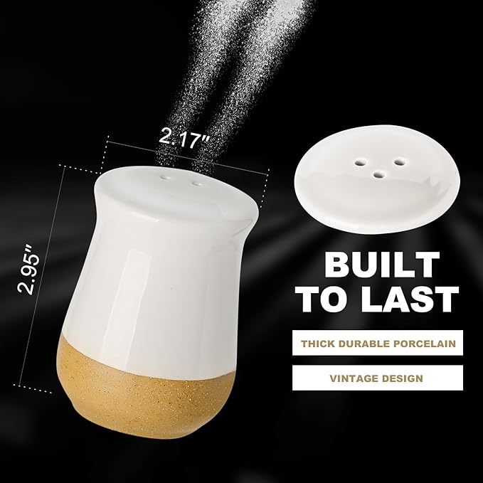 Hasense Salt and Pepper Shakers, Ceramic Salt Shaker set of 2, Cute Spice Sugar Shaker for Countertop, Farmhouse Salt Pepper Container Set for Home Kitchen Wedding Decor, 2 Piece(White)