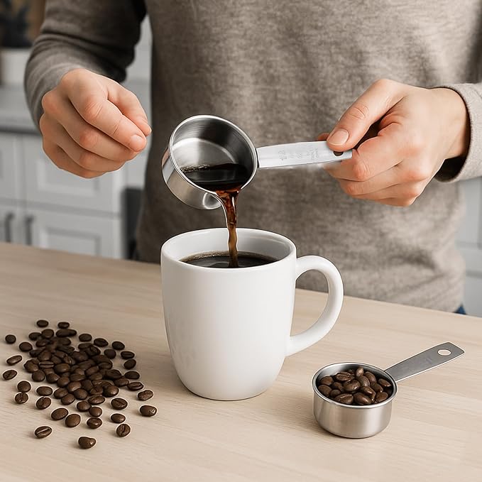 Stainless Steel Measuring Cup, 4 Pcs 1/4, 1/2 Cup, 60 ml/125 ml Metal Cup Scoop Kitchen Gadgets for Coffee Cooking Baking Dry Wet Liquid Ingredients, Dishwasher Safe