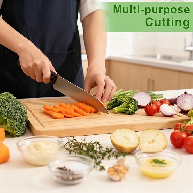 Tafopue Bamboo Cutting Board, Wood Chopping Board with Juice Groove and Handle, 12×9 Inch Lightweight Kitchen Cutting Board for Fruit, Vegetables, Bread, Cheese, Snacks, BBQ and Serving