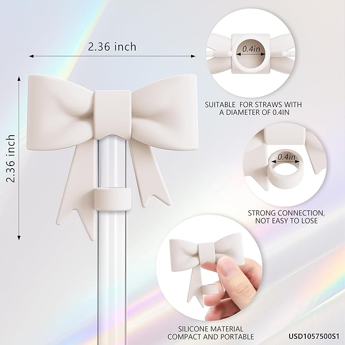 Compatible with Stanley Cup Accessories - 3Pcs 10mm Bow Straw Topper Compatible with Stanley Cup Straw Cover Cap, 2pcs White Bow Charms for Stanley 30&40 Oz Tumbler with Handle