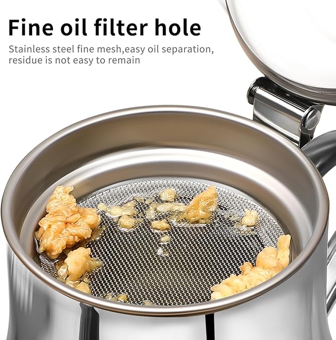 Yardwe Stainless Steel Oil Filter Pot - 24Oz Oil Dispenser with Fine Mesh Strainer for Kitchen Storage and Grease Container