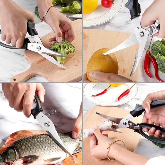 SZFIXEZ Kitchen Scissors Heavy Duty Poultry Shears for Cutting Meat, Seafood,Chicken Bone Game Poultry Chopping Food - Stainless Steel Spring Loaded Scissors