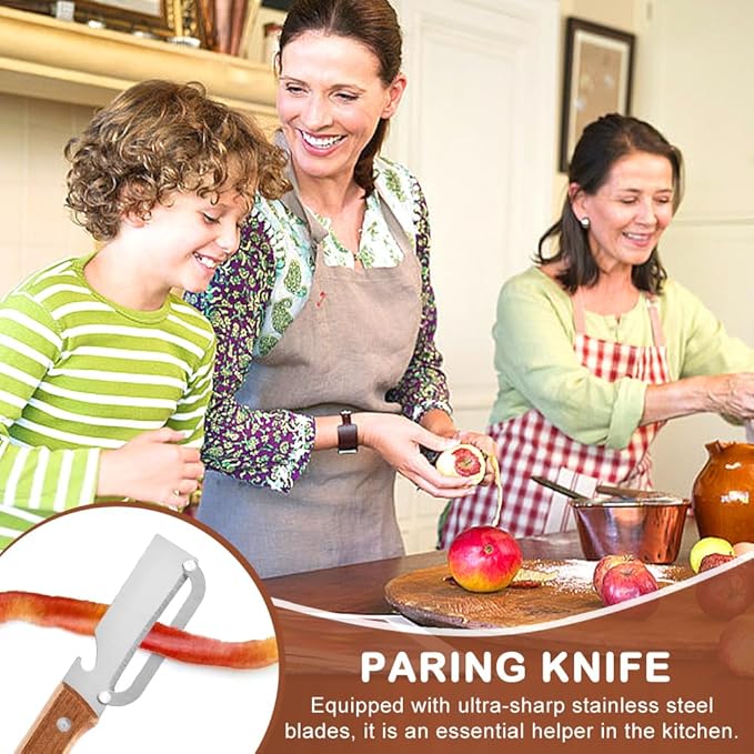 2 Pcs Vegetable Peelers with Bottle Opener,No n-Slip Wooden Handle,Stainless Steel Potato Peeler, for Paring Fruits and Veggies like Potato, Apple, Carrot, Mango, Lemon, and Sugarcane