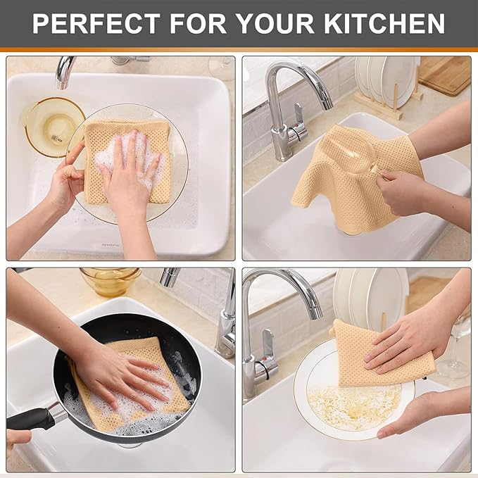 Kitinjoy 100% Cotton Kitchen Dish Cloths, 6 Pack Waffle Weave Ultra Soft Absorbent Dish Towels for Drying Dishes Quick Drying Kitchen Towels Dish Rags, (12" x 12", Apricot)