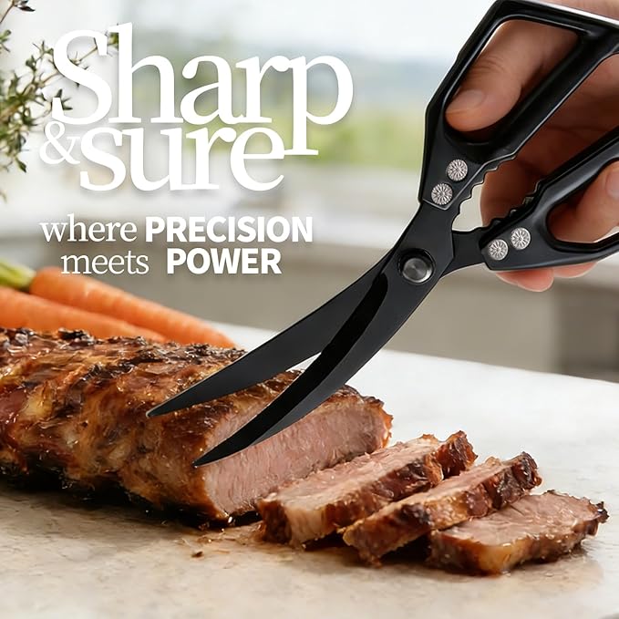 Meat Scissors Set, Japanese Kitchen Scissors for Food Pizza Herb Seafood Salad, Heavy Duty Poultry Shears All Purpose, Utility Cooking Cutting Chicken Bone, Gift for Men Women Black