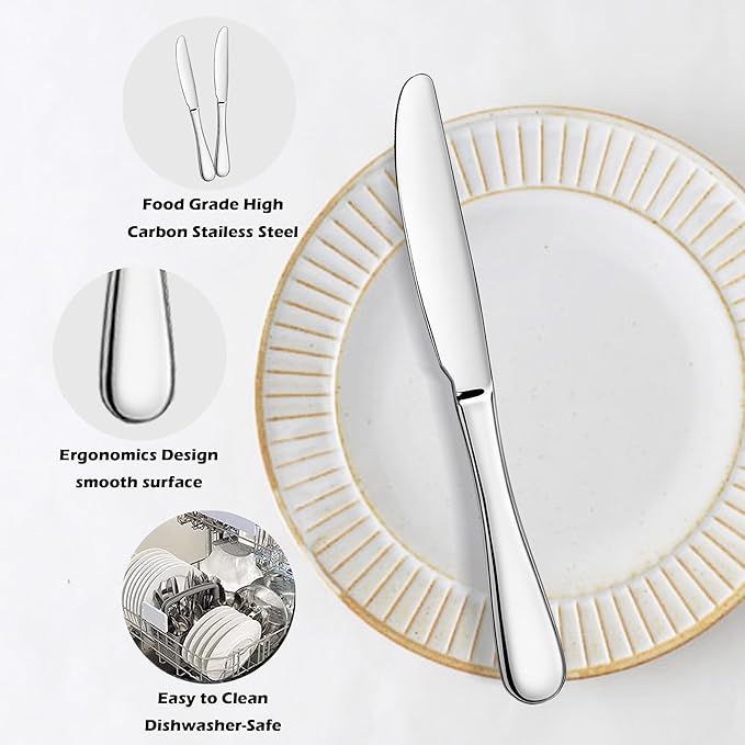 ATB Dinner Knives Set, Stainless Steel Table Knife, Butter Spreder, 2/4/6 Pieces Mirror Polished Dinner Knife, Sturdy and Dishwasher Safe, Silverware Cutlery (4 Pcs)