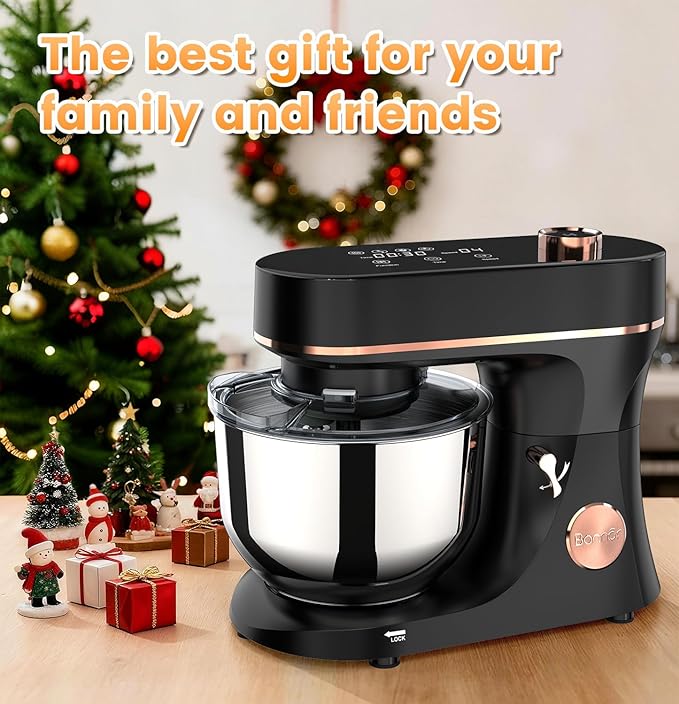 Bonnor Stand Mixer 6QT Kitchen Mixer with LED Smart Touchscreen, 11-Speed Tilt-Head Mixer with Timer, 4 Preset Menus, Stainless Steel Bowl, Dough Hook, Whisk, Beater,Black