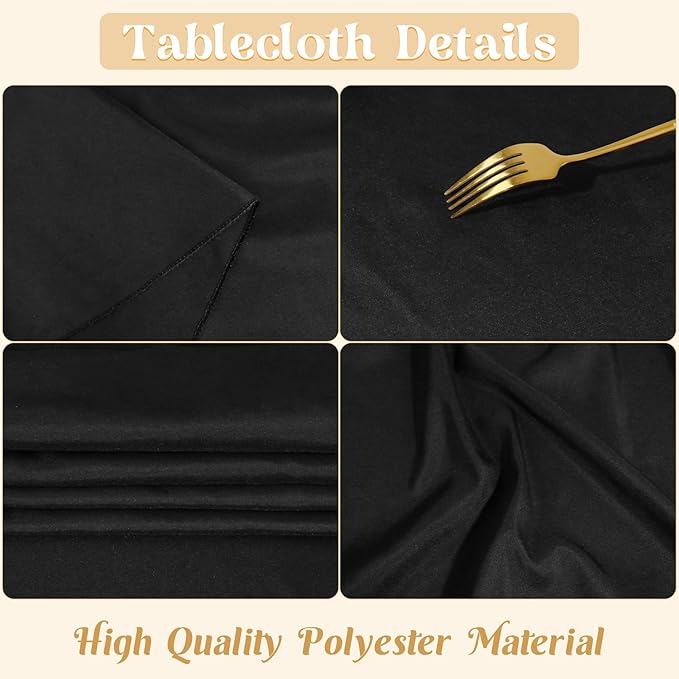 HAISIWLKJ 2 Pack 90 Inch Black Round Tablecloth for Round Table Washable Reusable Outdoor Polyester Fabric Decorative Table Cover for Dining, Buffet, Camping, Baby Shower, Party