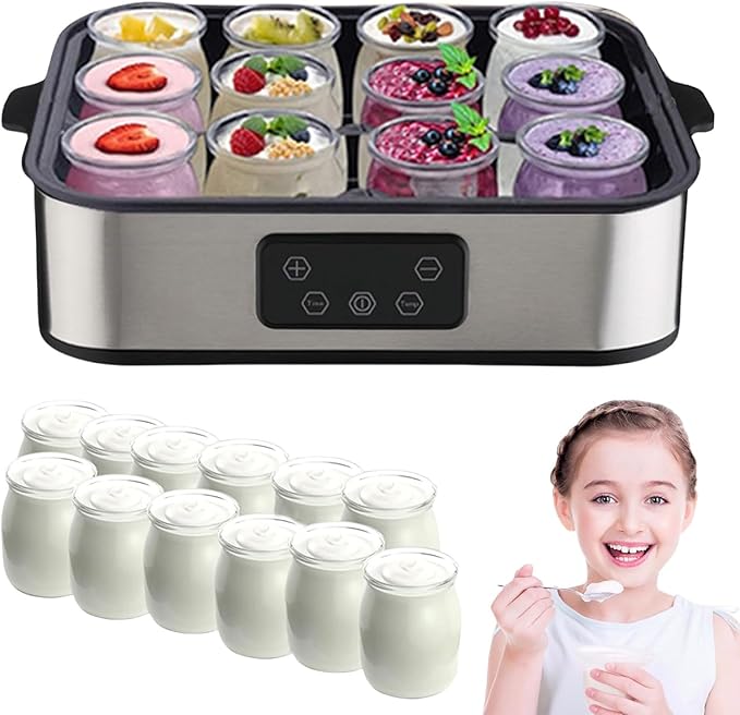 Automatic Yogurt Maker 2160ml Digital Yogurt Maker Machine with 12 Jars Adjustable Temperature 48H Time Control for Fresh Homemade Yogurt Dessert, Led Display Multi-Function Electric Yogurt Machine
