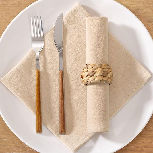 MLMC 8 Pack Champagne Cloth Napkins Rustic Washable Cotton Linen Napkins Set of 8 17"x17" Reusable Dinner Napkins Cloth for Wedding Bridal Shower Party Gathering Everyday Use