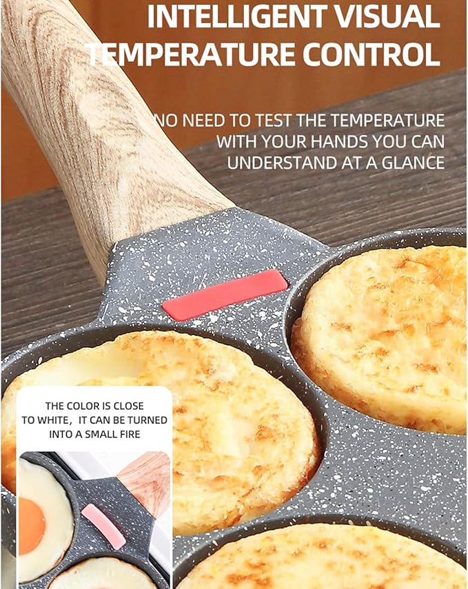 MIHUNTER 4-Cup Aluminum Nonstick Egg Pan with Lid, Suitable for Gas Stove & Induction Cookware