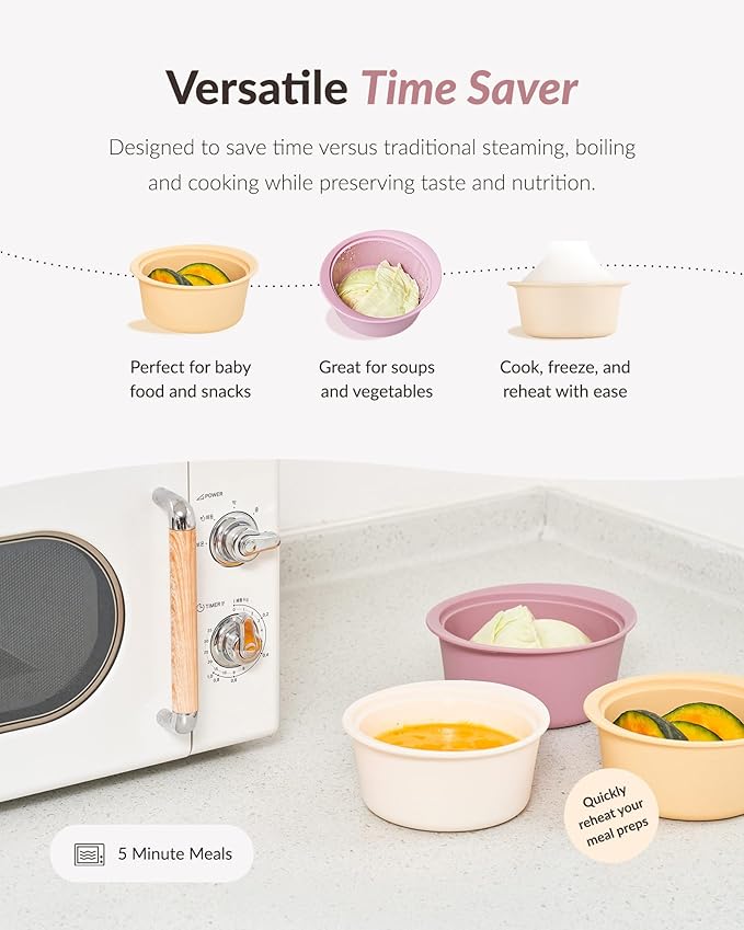 Moyuum Silicone Microwave Steamer | Made in Korea, Baby Food Maker Bowl with Lid, Egg and Vegetable Steam Cooker, Japanese Donabe Inspired Cooking Pot, Dishwasher Safe(Large, Violet)