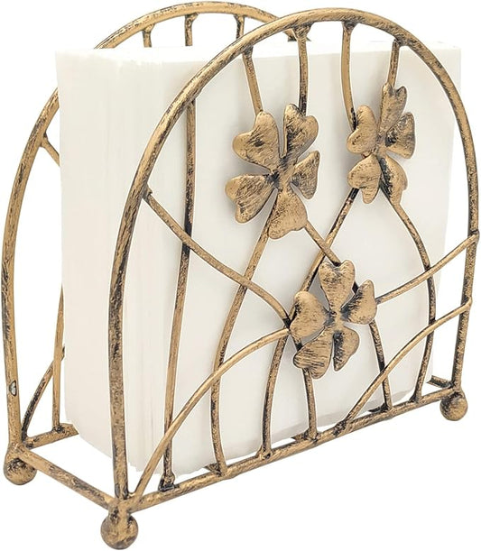 Antique Bronze Metal Floral Petals & Branches Tabletop Napkin Holder, Freestanding Tissue Dispenser