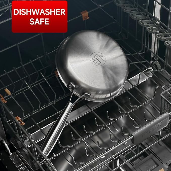 Tri-ply Stainless Steel Frying Pan 8 Inch Small Skillet for Chef's Cooking Pan Induction Oven Dishwasher Safe, Compatible with All Cooktops Up to 600℉ with Kitchen Tongs(Detachable Handle)
