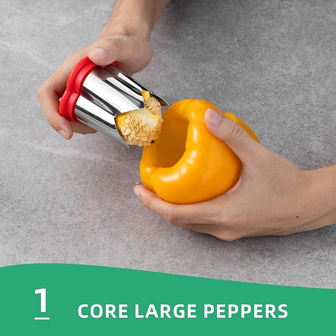 Pepper Seed Corer Remover, Upgrade 2 in 1 Bell Pepper Cutter Quickly Cutting and Deseeding Bell Pepper Corer Tool for Vegetables Kitchen Gadget