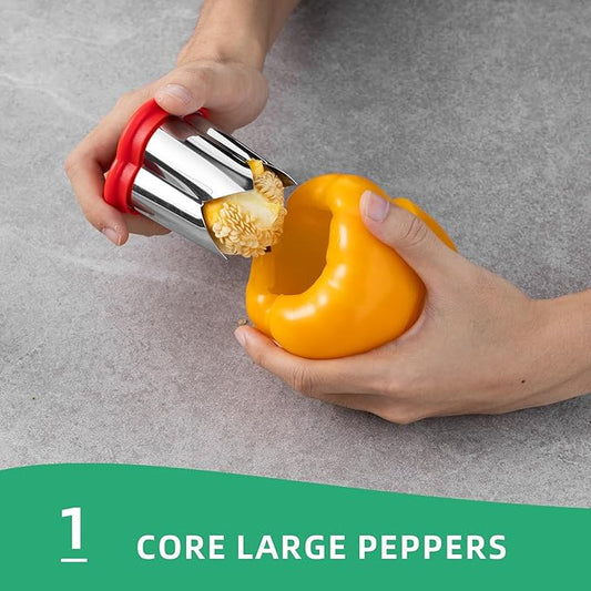Pepper Seed Corer Remover, Upgrade 2 in 1 Bell Pepper Cutter Quickly Cutting and Deseeding Bell Pepper Corer Tool for Vegetables Kitchen Gadget