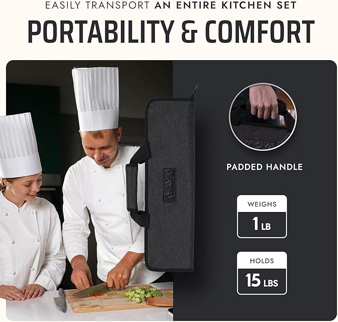 Asaya Chef Knife Roll Bag - 12 Pockets for Knives and Kitchen Utensils - Lightweight, Durable, and Stain Resistant Nylon - Perfect for the Traveling Chef - Knives not Included