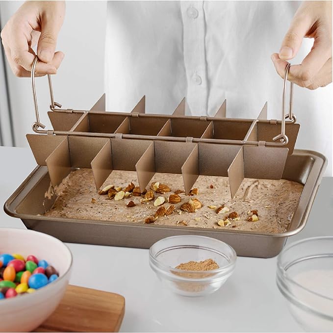 Brownie Pan with Dividers, Non-Stick Backing Pan, 18 Pre-slice All Edges, Muffin and Cupcake for Baking, Brownie Bites - 12 X 8 X 2 Inches