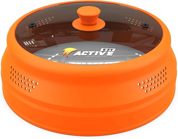 Collapsible Microwave Cover for Food - Silicone and Glass Splatter Guard Lid for 6-12 inch Plates & Bowls, Dishwasher Safe, Heat Resistant, BPA-Free, Orange