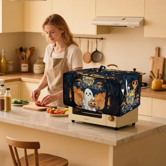 Doojoayie Ghost Toaster Cover 4 Slice Kitchen Appliance Covers Halloween Kitchen Appliance Dust Protector 18.5"x14.5"x 9" Compatible with Toaster/Bread Machine