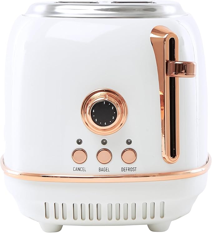 Haden Heritage 2-Slice Wide-Slot Toaster, Stainless-Steel Bread Toaster with Adjustable Browning Control, Crumb Tray & Non-Slip Feet, Ivory & Copper