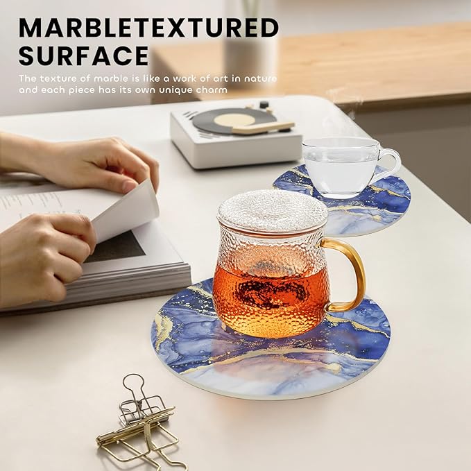 Ceramic 8" Trivets - Marble Style Heat Resistant Hot Pads, Pot Holders for Kitchen, Countertops, Table - Set of 3