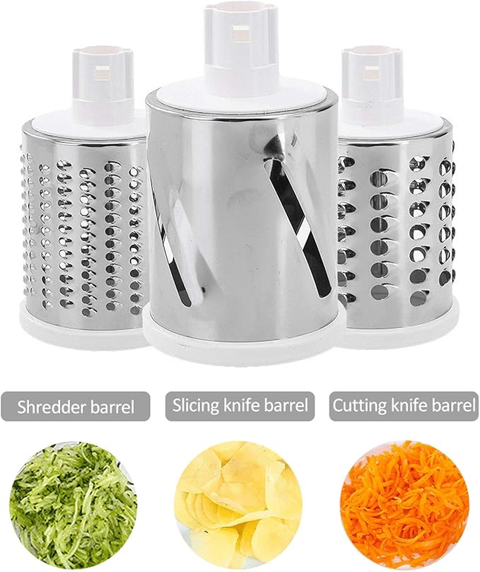 3-In-1 Rotary Cheese Grater Shredder Mandoline Slicer Vegetable Chopper with 3 Interchanging Stainless Steel Drums Blades(Red)