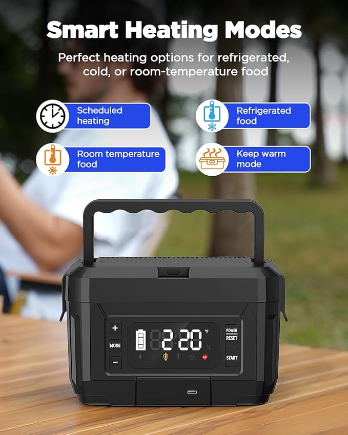 Cordless Electric Lunch Box for Adults – 1.2L Stainless Steel Self-Heating Lunch Box with Dual 20000mAh Removable Rechargeable Batteries, Portable Heated Food Warmer for Work, Travel & Office