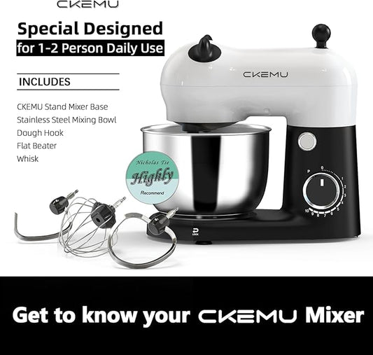 CKEMU Stand Mixer, Compact & Space-Saving, Stainless Steel Bowl, Unique & Playful Design, Effcient Motor, Dishwasher-Safe Attachments, SM-2549A (Panda)