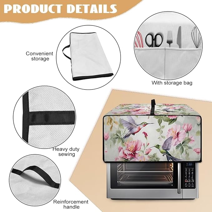 Doojoayie 4 Slice Toaster Cover Hummingbird 4 Slice Small Appliance Covers Stain Resistant & Dustproof Kitchen Appliance Protector Flower Print