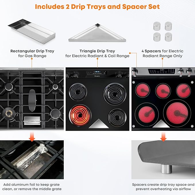 Stanbroil Flat Top Griddle for Standard 30" Ranges with Gas/Radiant Glass Ceramic/Electric Coil Cooktops, Includes 2 Drip Trays and 4 Spacers