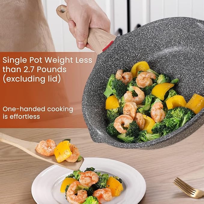 Starunder Induction Nonstick Skillet Frying Pan With Lid,Swiss Granite Omelette Pan, Scratch-Resistant Safe Cookware Set，PFOA Free(8 inch)