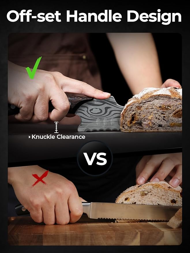 2026 New Upgraded Offset Bread Knife for Homemade Bread, 10.5 Inch Resharpenable Serrated Knife, Ultra-Sharp Sourdough Slicing, Perfect Kitchen Gift, Designed for Cutting Cakes, Fruits & Meat