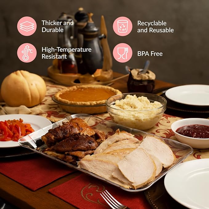 Prestee 24 Pack Plastic Serving Trays Set - 9 x 13 Clear Rectangular Disposable Platters for Parties - Durable Plastic Trays and Platters for Serving Food Party Snacks, Appetizers, and Desserts