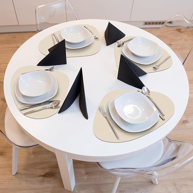 Placemats Set of 4, Heat Resistant Leather Placemats Double Layer, Soft Waterproof Round Table Mats Easy to Clean for Kitchen Dining Room Coffee Office Table, Beige