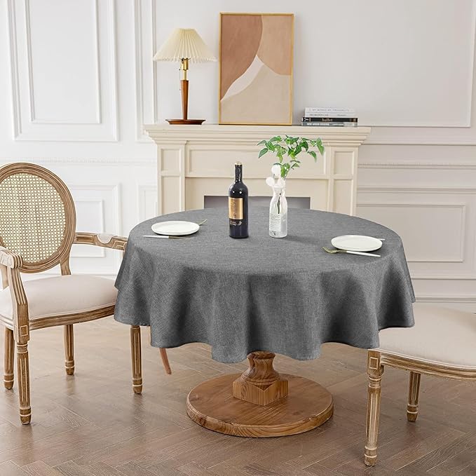 AUSSPVOCT Textured Linen 60 Inch Round Tablecloth Up to 40'' Tables, Waterproof Spill-Proof Round Table Cloth Wrinkle Free Circle Dining Table Cover for Birthday Farmhouse Outdoor Kitchen