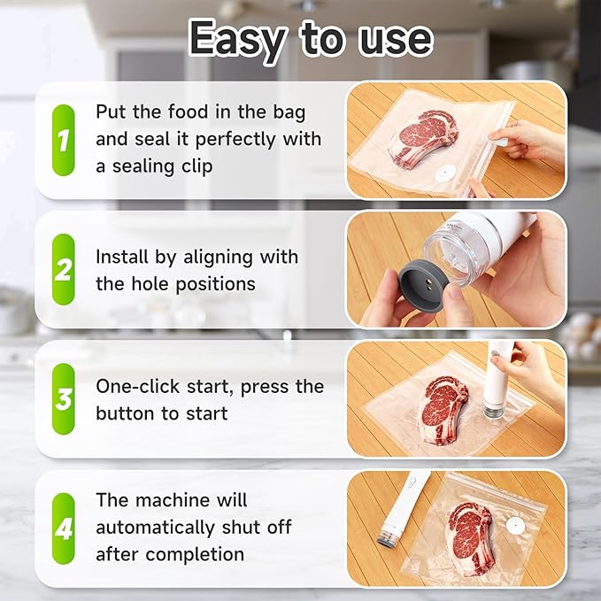 Vacuum Sealer - Handheld Vacuum Sealer for Food 5X Fresh, Compact Food Seal with 30 Reusable Pouches, Auto Stop and Removable Filter for Travel Kitchen, Home Barbecue