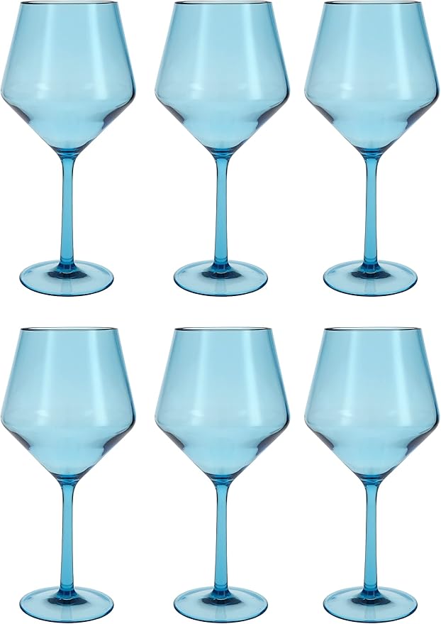 Fortessa Sole Outdoor Shatter Resistant BPA Free Premium Copolyester Plastic Drinkware 6 Pack, Blue Ether, Cabernet Glass