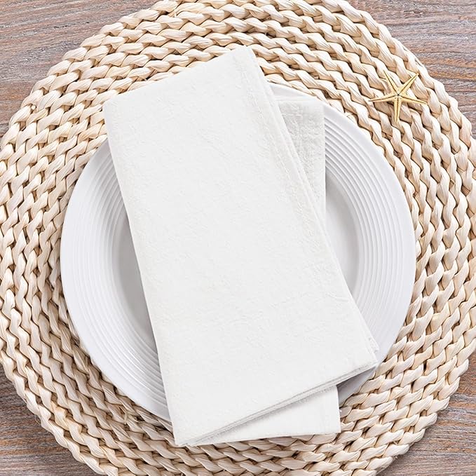 MLMC 8 Pack Ivory Cloth Napkins Rustic Washable Cotton Linen Napkins Set of 8 17"x17" Reusable Dinner Napkins Cloth for Spring Easter Wedding Party Gathering Everyday Use Events Decor