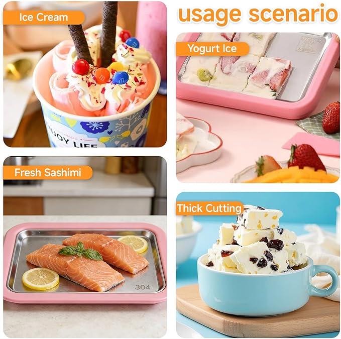 2026 Rolled Ice Cream Maker - 3-Minute Portable Ice Cream Machine with Stainless Steel Freeze Tray & 2 Scrapers, No Electricity Needed, Perfect for Family and Party Desserts (Pink)