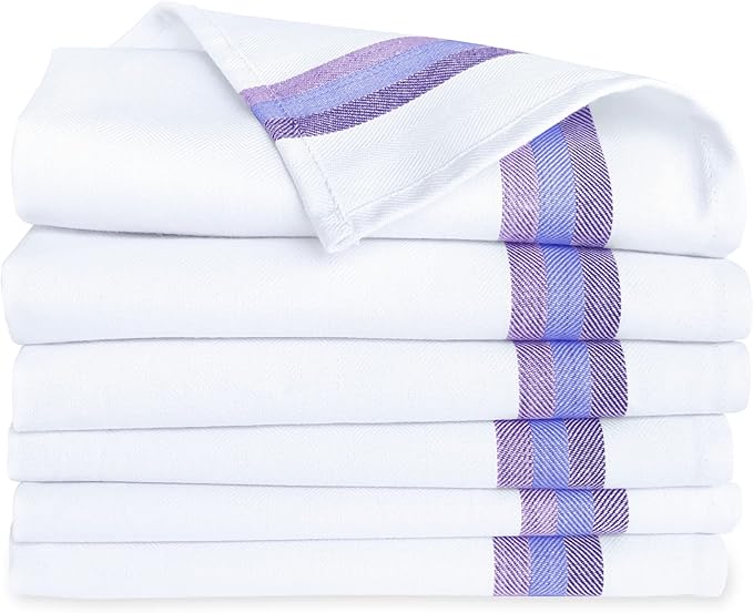 Premium Kitchen Towel (28”x20”, 6 Pack) 100% Cotton Dish Towels Cloths Large Hand Towels Tea Towels for Kitchen with Hanging Loop, Reusable Cleaning Cloths, Fast Dry Lint Free Linen | Blue Shades