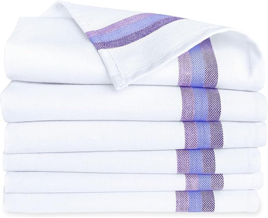Premium Kitchen Towel (28”x20”, 6 Pack) 100% Cotton Dish Towels Cloths Large Hand Towels Tea Towels for Kitchen with Hanging Loop, Reusable Cleaning Cloths, Fast Dry Lint Free Linen | Blue Shades